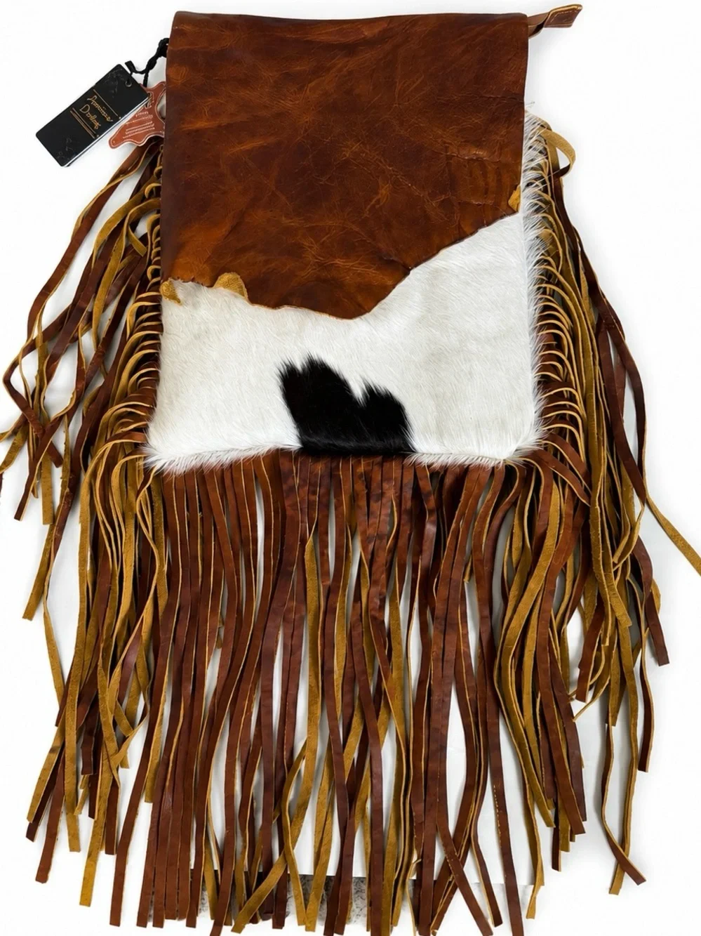 American Darling Hair-On Hide Leather Western Messenger Fringe Bag BNWT